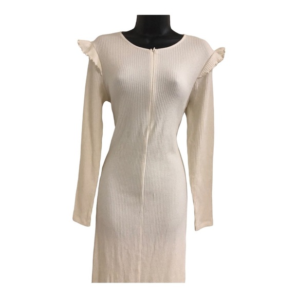 Zara offwhite zip front ruffled shoulder long sleeve sweater dress size large - Picture 8 of 16